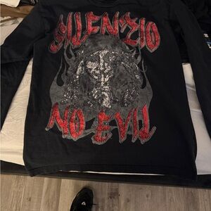 Black 'No Evil' Graphic Long Sleeve Tee